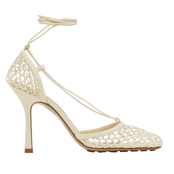 Bottega Veneta Stretch Toile Leather Square Toe Lace Up Tie Sandal Heel Pump 42 - Picture 1 of 12